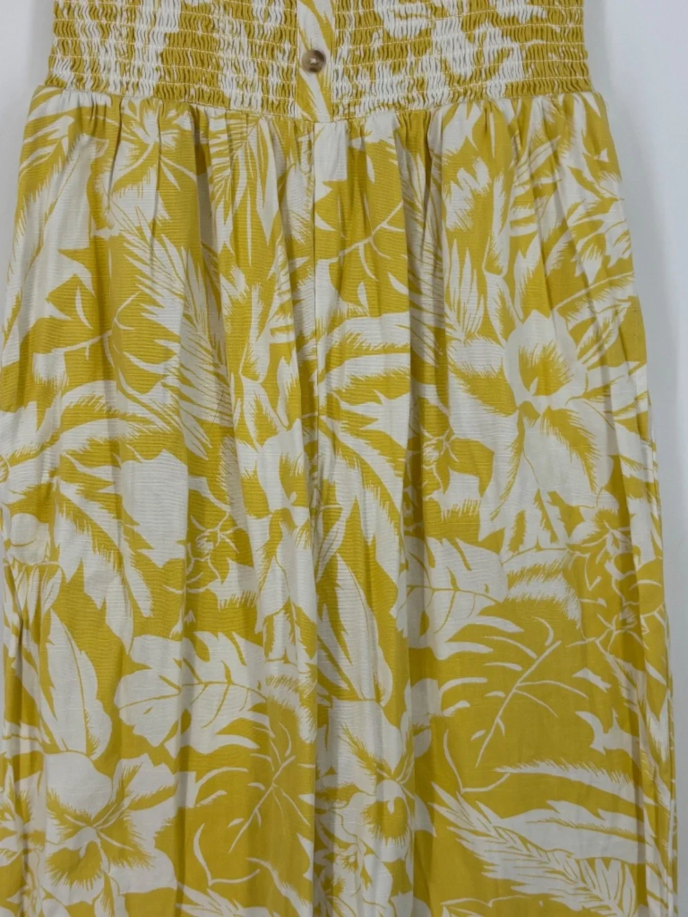Billabong Womens Large Strapless Jumpsuit Yellow White Tropical Floral Wide Leg - Picture 3 of 12